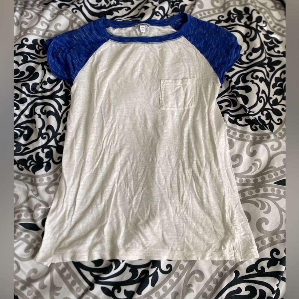 Express  Blue and Cream Short Sleeve Tee